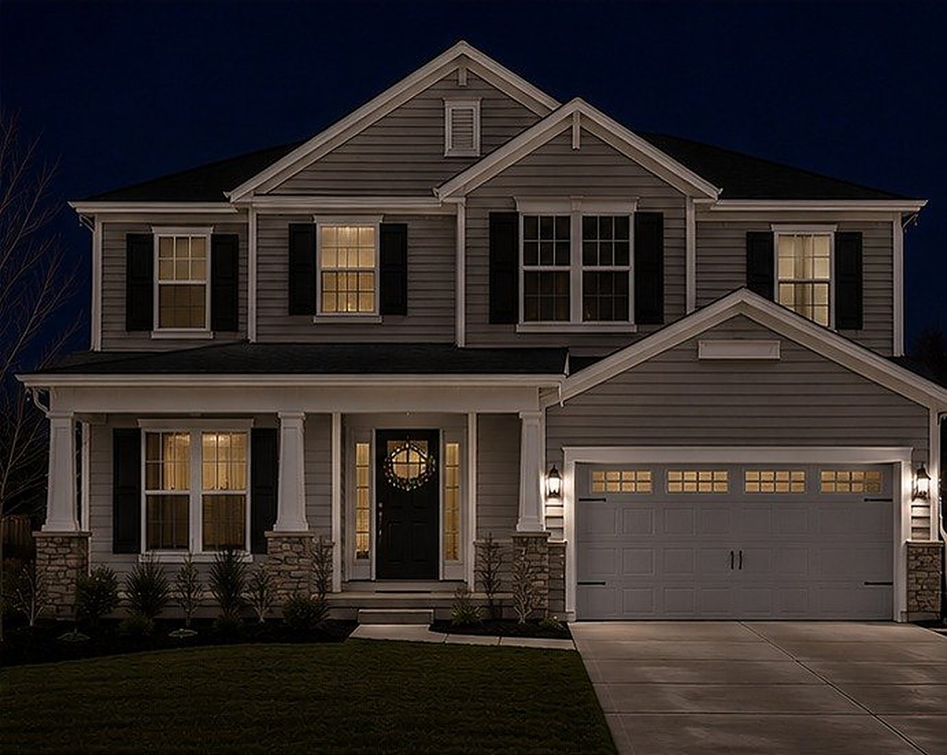 Example home at night with no holiday lights
